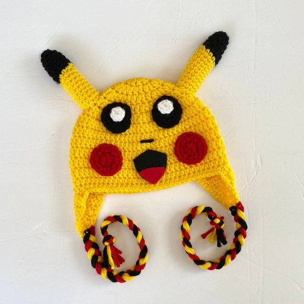 Crochet Pikachu hat/ beanie, Yellow Pokémon hat, Superhero kids beanie, Soft Christmas hat, Pokémon costume gift. Customization available