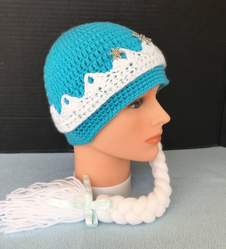 Soft braid hat Custom sizes /& colors available Blue silver Disney hat Elsa frozen hat newborn princess hat frozen crochet hat beanie