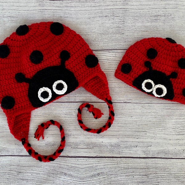 Chapeau Lady Bug au crochet, chapeau rouge lady bug, joli cadeau de coccinelle fait à la main. Chapeau d'hiver rouge et noir. Tailles et couleurs personnalisées disponibles