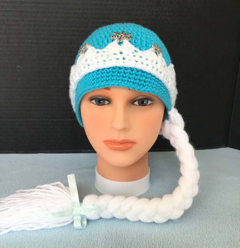 Soft braid hat Custom sizes /& colors available Blue silver Disney hat Elsa frozen hat newborn princess hat frozen crochet hat beanie