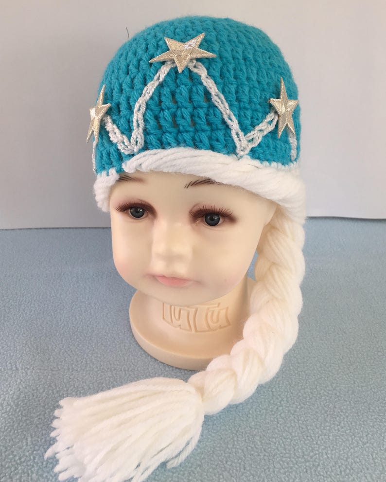 Soft braid hat Custom sizes /& colors available Blue silver Disney hat Elsa frozen hat newborn princess hat frozen crochet hat beanie