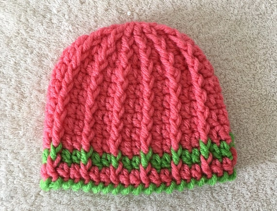 Pink and Green Ribbed Beanie
