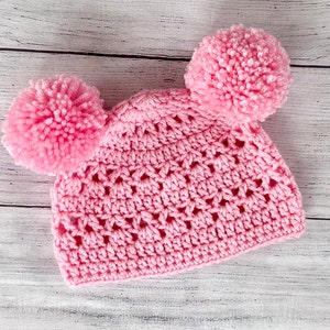 Crochet pink princess hat with/without pompom, Best holiday gift, Warm handmade piggy winter beanie for photo shoot. Customization available