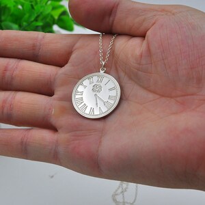 Stamp Clock Necklace, Keep Your Time, Silver Monogram Engrave Necklace, Custom Disc, Personalized Memorial Christmas Gift