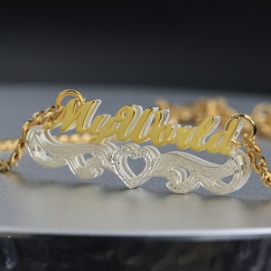 Double Name Necklace, Double Nameplate Necklace, Deco Custom Name necklace, Personalized Nameplate,Silver and Gold color,Cuban Chain