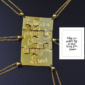 Gold Handwriting Custom Necklace, 6 Pieces Puzzle Family Necklace Set Personalized, Custom Name Memorial Necklace BFF Gift