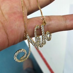 Gold Plate 925 Sterling silver Diamond Custom Name Necklace,Crystal Nameplate Personalized Necklace,Bling Stoned Name Necklace,Women Jewelry