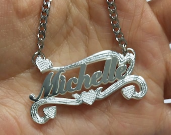3D Personalisierte Doppel Name Halskette, Mode Mädchen Benutzerdefinierte Name Halskette, hübsches Herz Benutzerdefinierte Name Halskette, Doppel Platte Name Schmuck