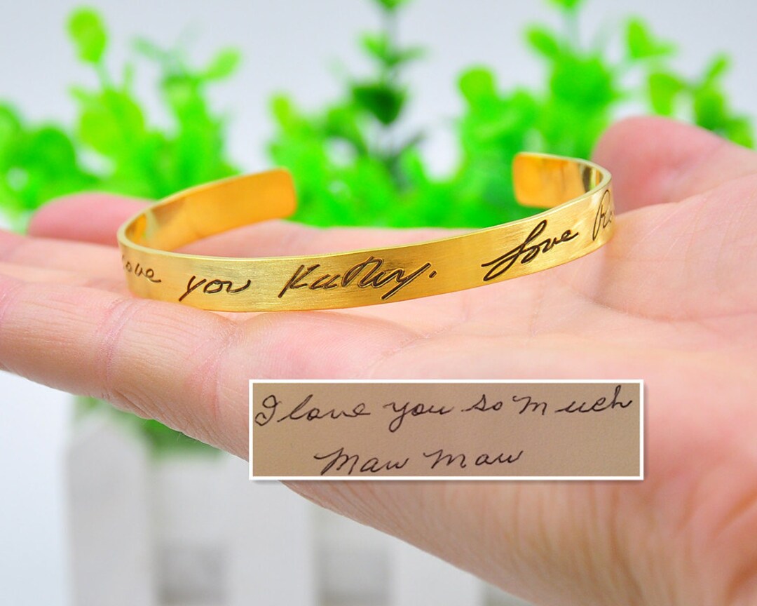 Gold Handwriting Cuff Bangle, Your Hand Writen Engraved, Personalized ...