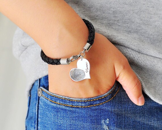 Custom Signature Bracelet, Memorial Fingerprint Heart Bracelet