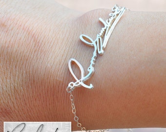 Pulseira personalizada com assinatura, pulseira com placa de nome em prata de lei, nome personalizado escrito à mão, joia para guardar de recordação, presente de Natal