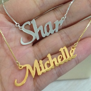 Custom Name Necklace with Box Chain, Personalized Women Girl Name Necklace, Gold Name Plate Necklace, Customize Nameplate Necklace