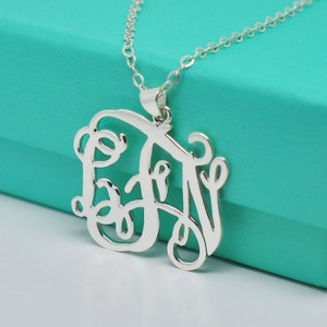 Personalized Name Necklace 925 Sterling Silver Monogram Necklace Custom Initial Necklace 1.25&quot; Christmas Gift