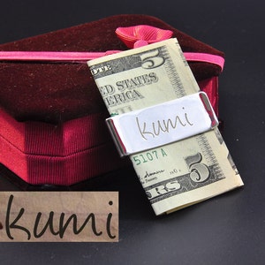Sterling Money Clip With Your Signature, Custom Hand Written Engraved, Personalized QR code, Suprise Secret Message Gift, Memorial Jewelry