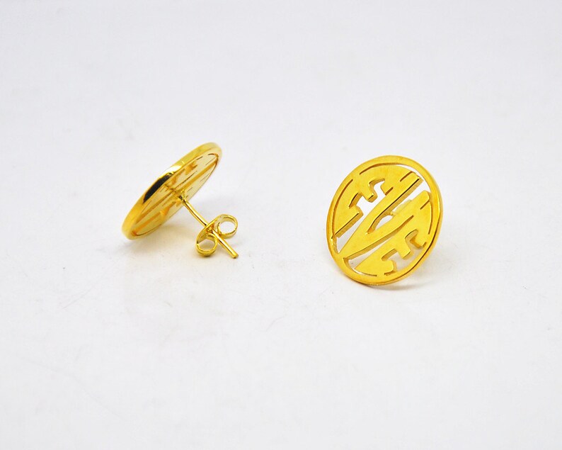 3 Initial Coin Stud Earrings, Gold Personalized Block Monogram Earring ...