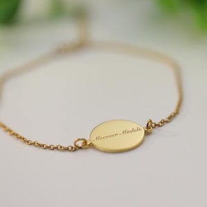 Delicate Gold Disc Bracelet, Custom Name Engraved Charm Bracelet, Personalized Engraving Memory Jewelry, Bridesmaid Bracelet, Christmas Gift