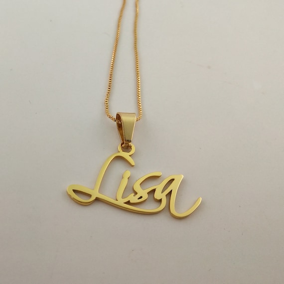Gold Custom Name Necklace 1 Loop Bail Dangle Nameplate Necklace