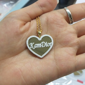 925 Silver Bling Personalized Name Necklace, Custom Shiny Heart Pendant Necklace, Sandblast Nameplate Necklace for Women Girl, Mom Gift