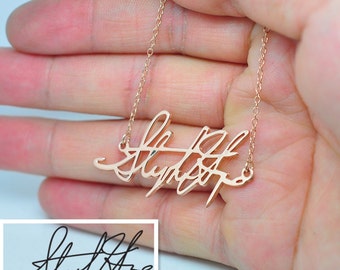Rose Gold Name Necklace, Personalized Signature, Silver Cut Out Handwriting Pendant, Custom Nameplate Jewelry, Christmas Gift
