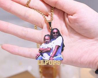 Personalized Color Photo Necklace, Portrait Nameplate Necklace Custom, Real Photo Customized Necklace,Picture Name Necklace, Memorial Gift