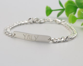 Hand Written Engraved Personalized Men Bracelet in 925 Sterling Silver, Custom Signature Handwriting Bracelet with Curb Chain, Dad Gift