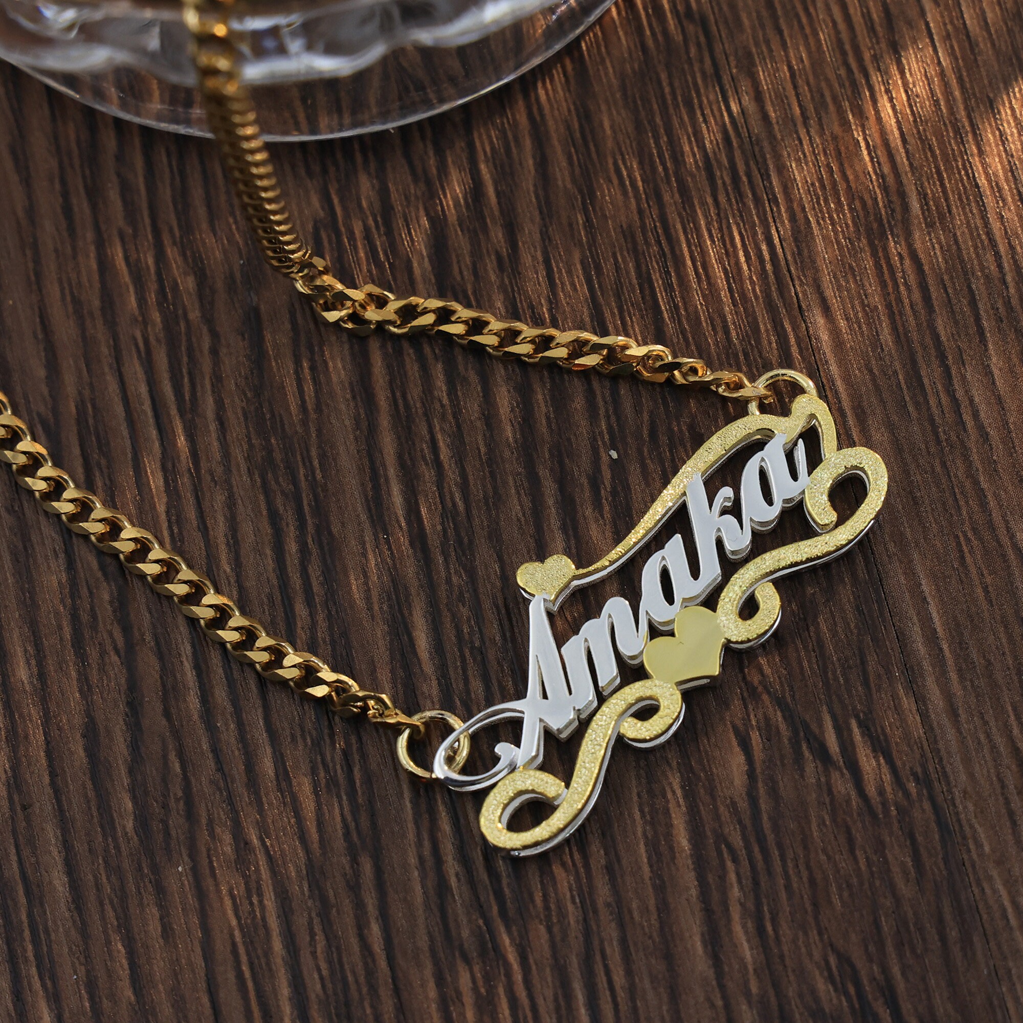 Pretty Custom Double Plate Name Necklace, Personalized Pretty Custom Double Plate Name Necklace, Personalized