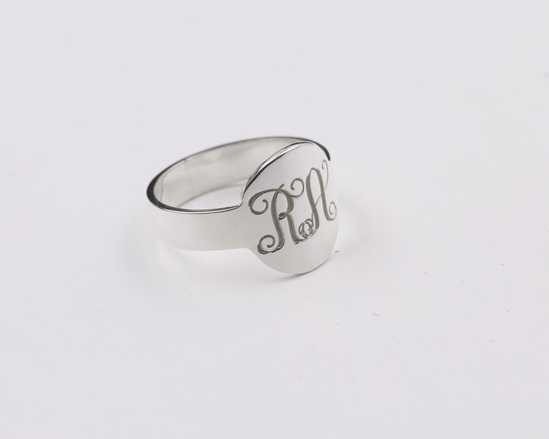 Classy Monogram Ring 2 Letters Monogrammed Ring Custom 2 Initials Stamp Disc Ring Personalized Engrave Silver Ring