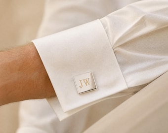 Personalizowane spinki do mankietów | Kwadratowe spinki do mankietów | Srebrne spinki do mankietów z grawerem | Spinki do mankietów z monogramem inicjałowym | Prezent ślubny dla drużbów