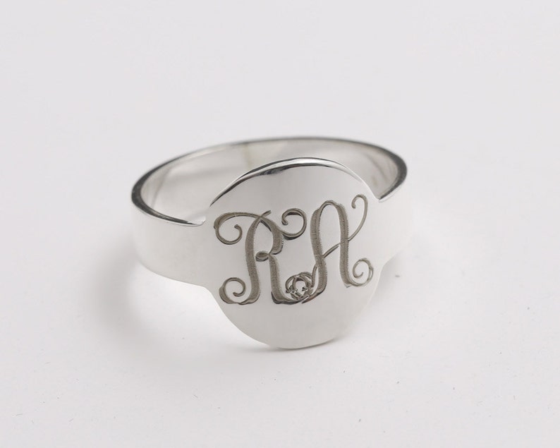 Classy Monogram Ring 2 Letters Monogrammed Ring Custom 2 Initials Stamp Disc Ring Personalized Engrave Silver Ring