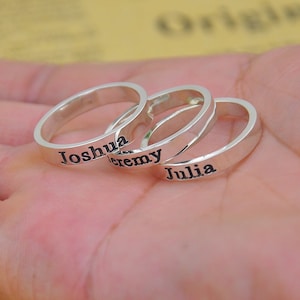Sterling Silver Personalized Name Ring Set, Engraved Name Stack Rings, Family BFF Rings, Memory Jewelry, Custom Rings Letter Christmas Gift
