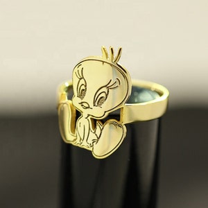 Anillo de personaje de dibujos animados para niños personalizado, anillo personalizado para niños lindos, anillo con nombre grabado, anillos de joyería delicados para mujeres, anillo de plata 925