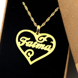 Personalized Heart Necklace, Heart Name Necklace, 925 Sterling Silver Nameplate Necklace, Water Weave Chain, Custom Heart Necklace