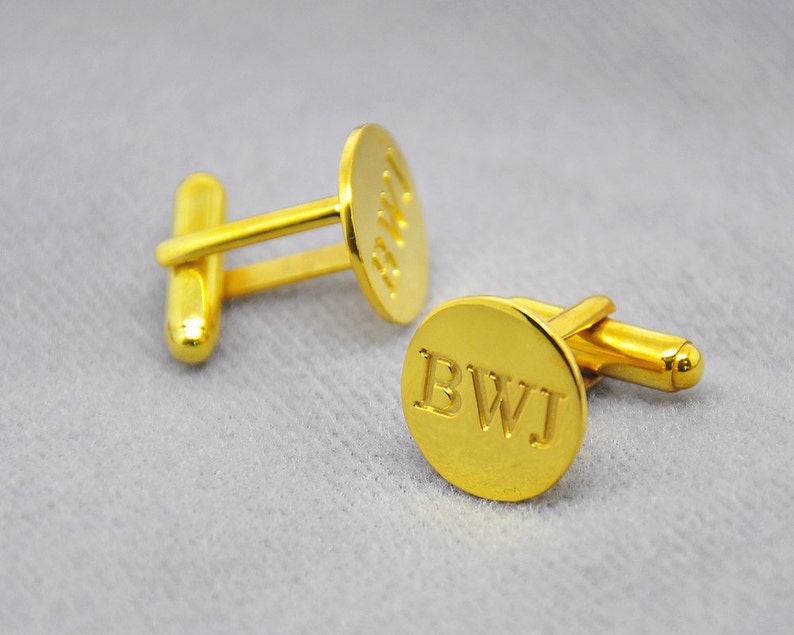Personalized Engraved Name Gold 3 Initial Stamp Cufflink Christmas Gift Father/'s Gift Custom Groom Jewelry Keepsake Memory Cuff links