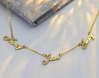 Personalized Diamond Name Necklace, Custom 3 Name Necklace, BFF Name Necklace, Customized Mom Necklace, Crystal Letter Nameplate Necklace