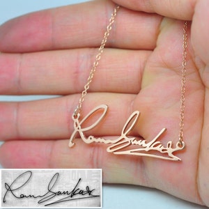 Roségouden handtekeningketting, gepersonaliseerde naamplaatjehanger, aangepast handschrift zilveren naamketting, mode-sieraden