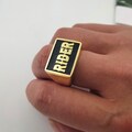 Rectangle Custom Logo Ring, Gold Man Rings, Personalized Initial Design Ring, Big Signet Ring for Dad Grandfather, 3D Engraved Letter Rings