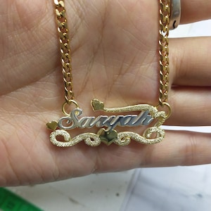 Pretty Custom Double Plate Name Necklace, Personalized Double Nameplate Necklace, Heart Custom Name necklace, Girl Necklace Cuban Chain