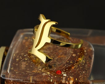 Alter englischer Initial Ring Personalisiert Einstellbar, Benutzerdefinierte Buchstabe Ring Silber 925, Gold Ring Name Frauen Mode, Weihnachtsgeschenk