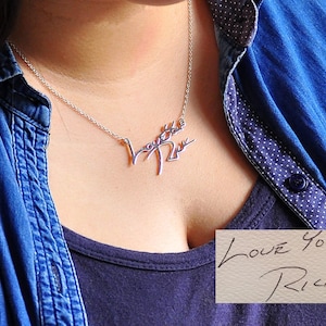 Sterling handtekening ketting, aangepaste handgeschreven naamketting, gepersonaliseerde handschrift ketting, woorden ketting, herdenkingssieraden, cadeau moeder