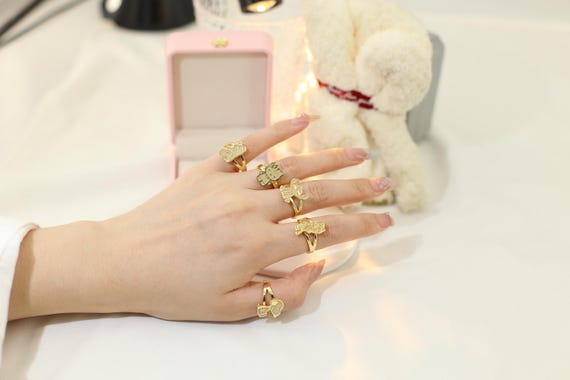S925 Sterling Silver Helo Kity Cartoon Rings | 14K Gold Plated Cute Anime Jewelry | Adorable Kitty Character Rings for Women & Girls