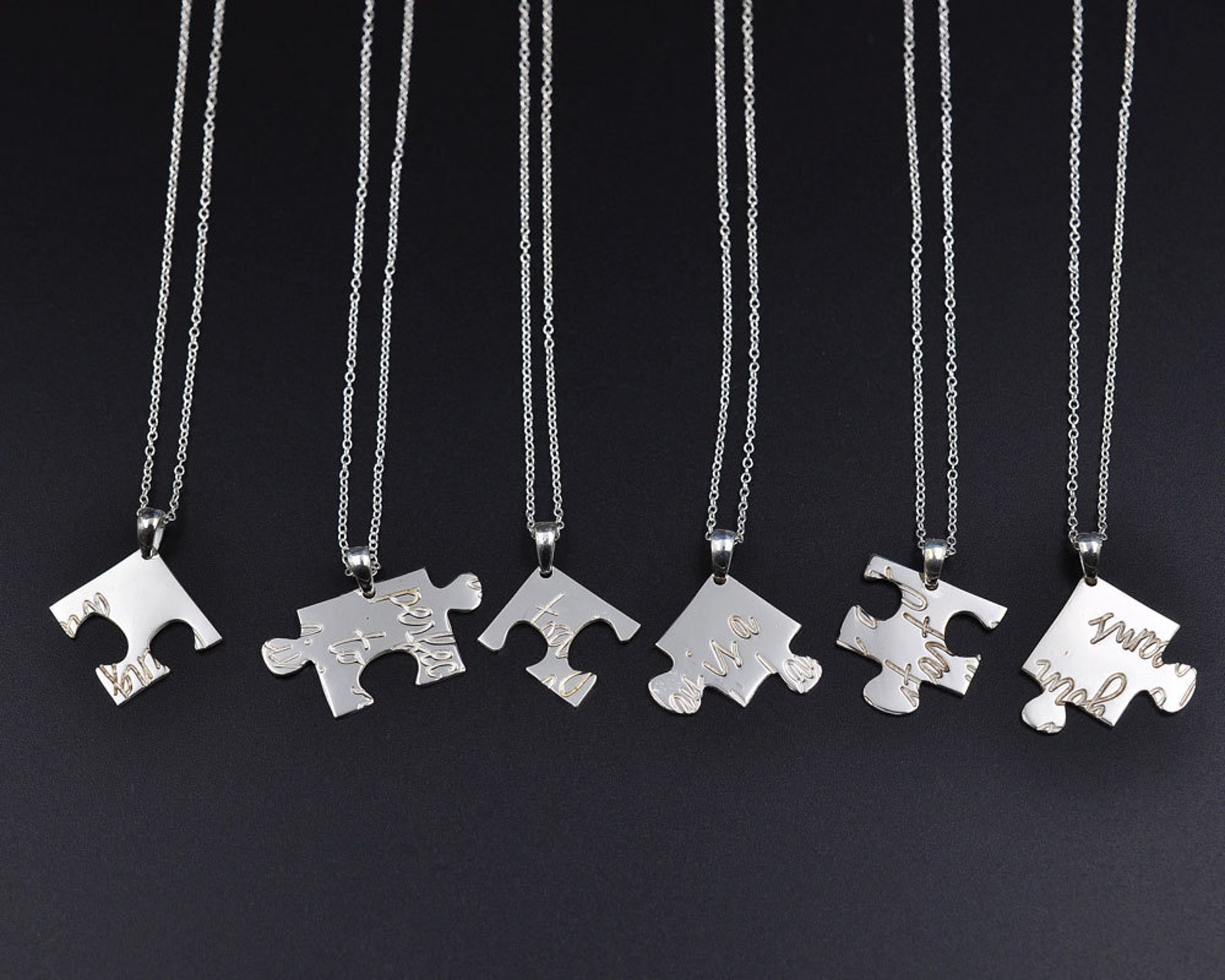 Love Handwriting Stamp Necklace Sterling 6 Pieces Puzzle BFF Etsy
