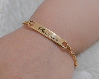 Personalized Baby Bracelet Name Engraved, Yellow Gold Custom Baby name bracelet,Baby shower, Baptism Gift, ID Bracelet,New Baby Bracelet