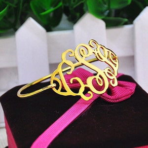 Personalized Monogram Initial Bracelet Bangle, Gold Nameplate Bangle, Vintage Bangle, Your Design Jewelry, Christmas Gift