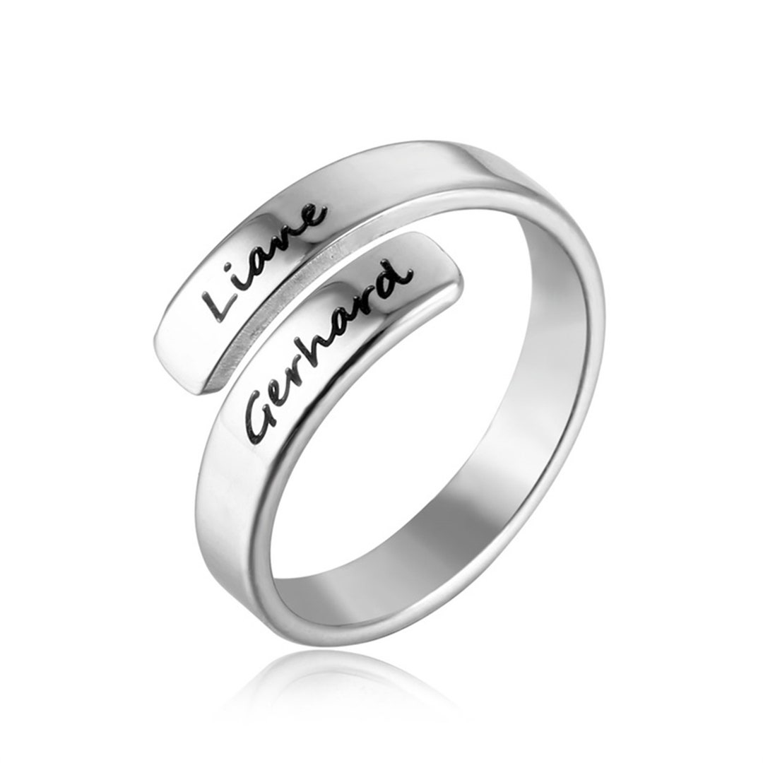 925 Silver Ring Adjust Name Personalized, Rings Custom Name Spiral Band ...
