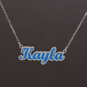 Custom Enamel Name Necklace, Personalized Kids Jewelry Necklaces, Colorful Nameplate Necklace, Navy, Pink, Purple Children Name Necklace