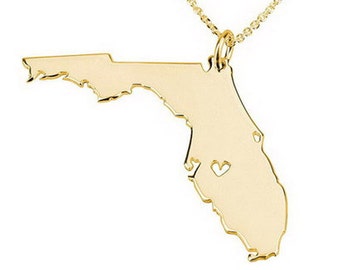 Florida State Necklace FL Charm Shaped Pendant Silver Custom Map Necklace Personalized Necklace With A Heart Cut Out Christmas Gift