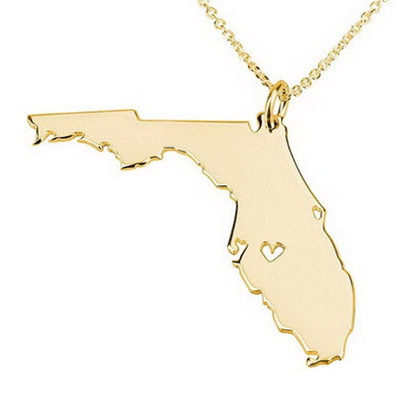 Florida State Necklace FL Charm Shaped Pendant Silver Custom Map Necklace Personalized Necklace With A Heart Cut Out Christmas Gift