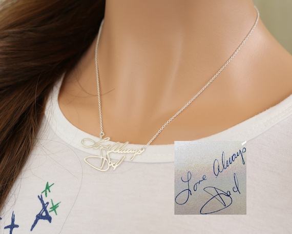 Sterling Silver Hand Written Necklace, Custom Handwriting Necklace