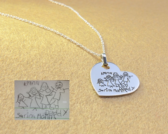 Sterling Silver Heart Necklace Stamp With Hand Written Words and