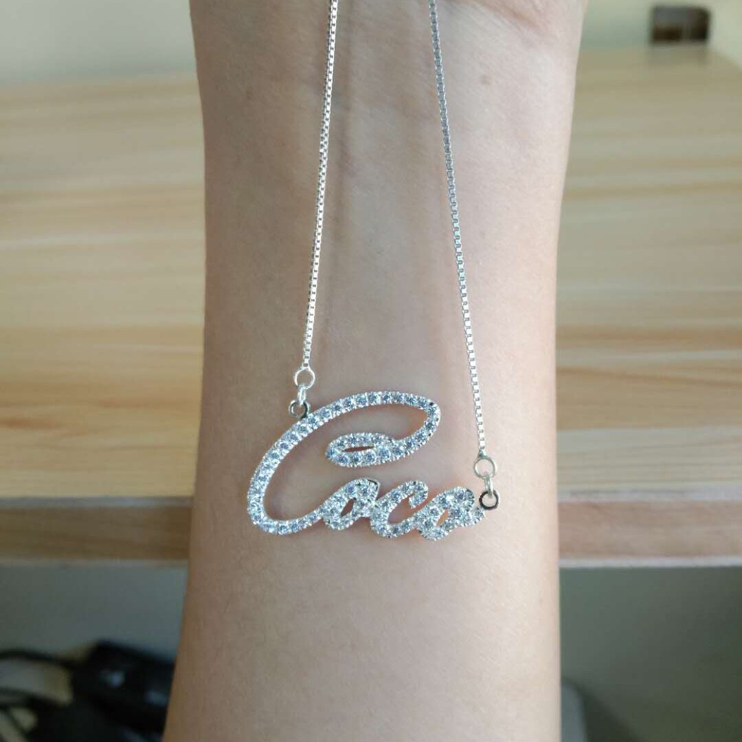Diamond Custom Name Necklace, 925 Sterling Silver Nameplate Necklace CZ ...